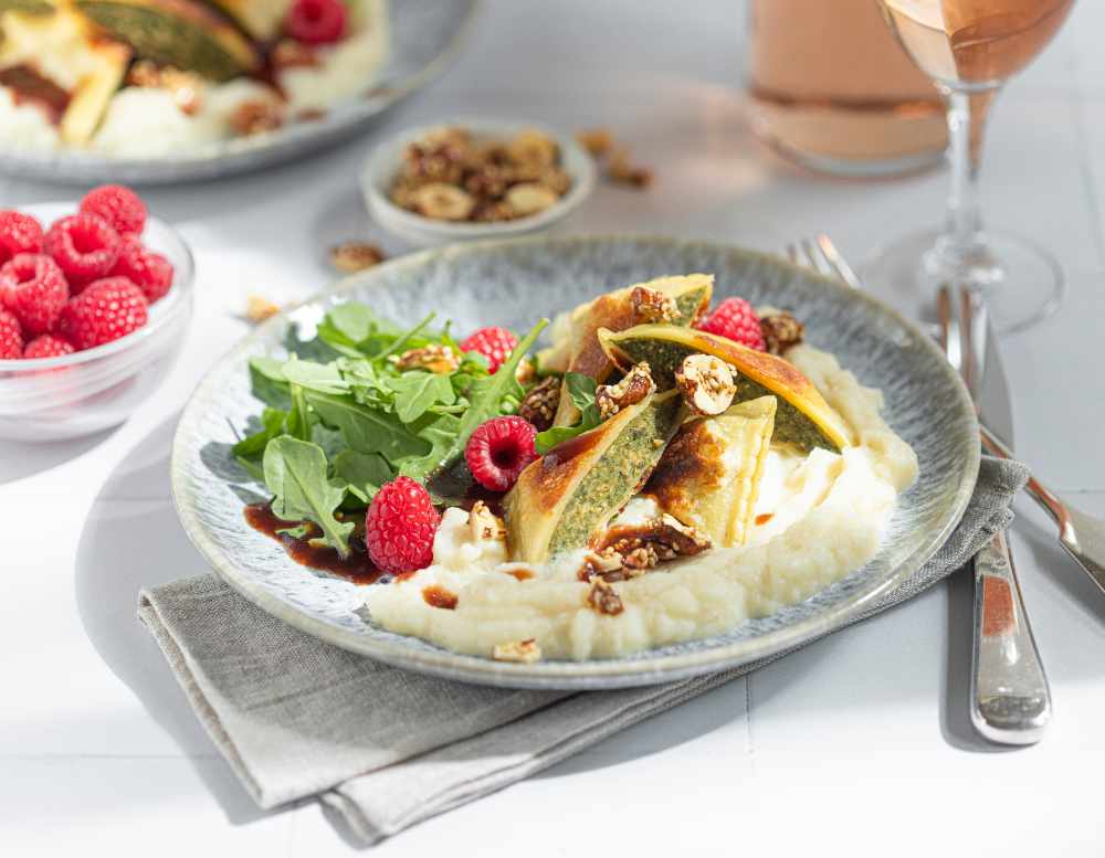 Vegane Maultaschen mit cremigem Selleriepüree